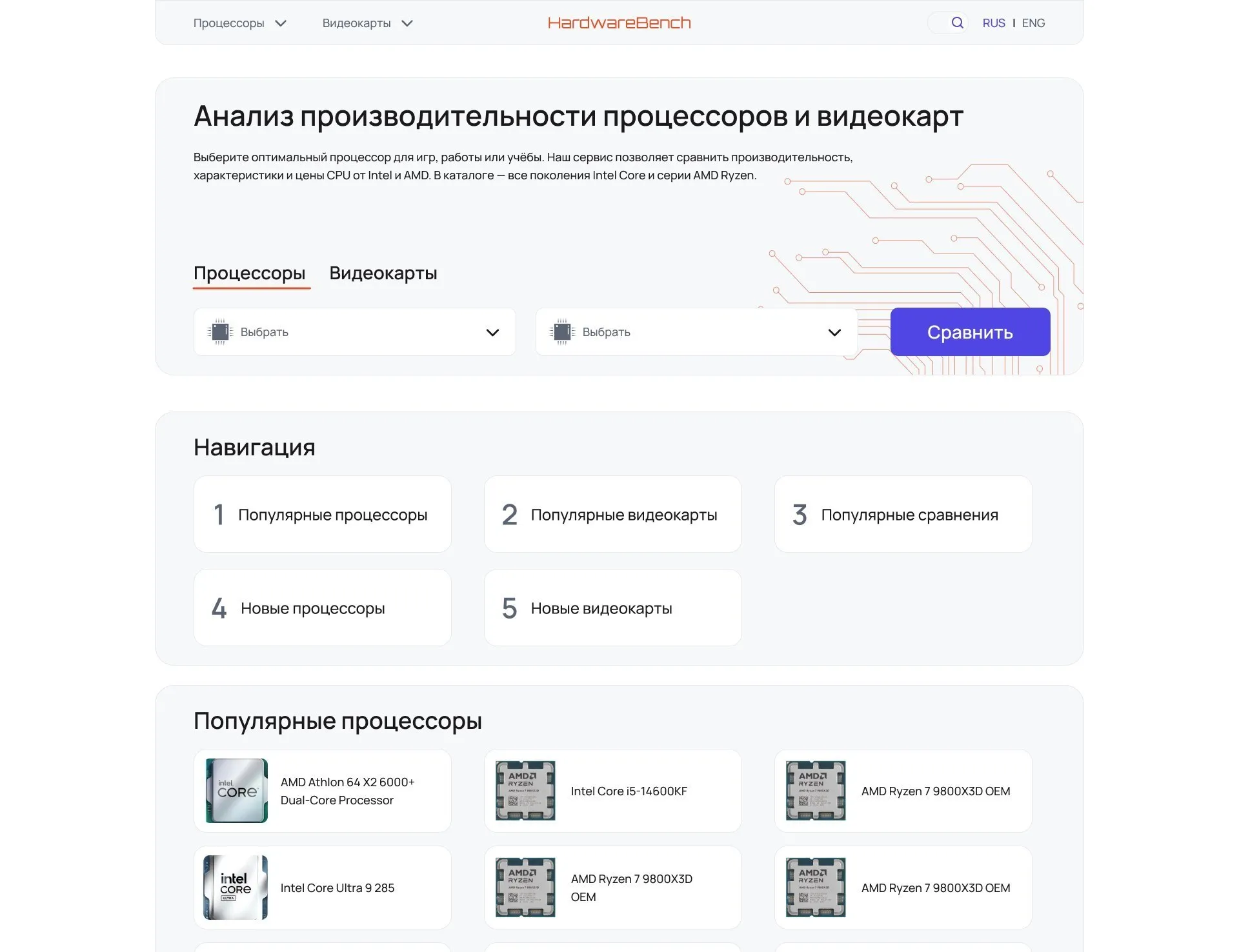 Интерфейс сервиса HardwareBench